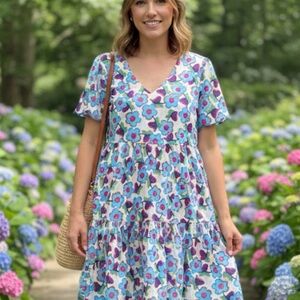 JODIFL Blue and Purple Floral Midi Dress